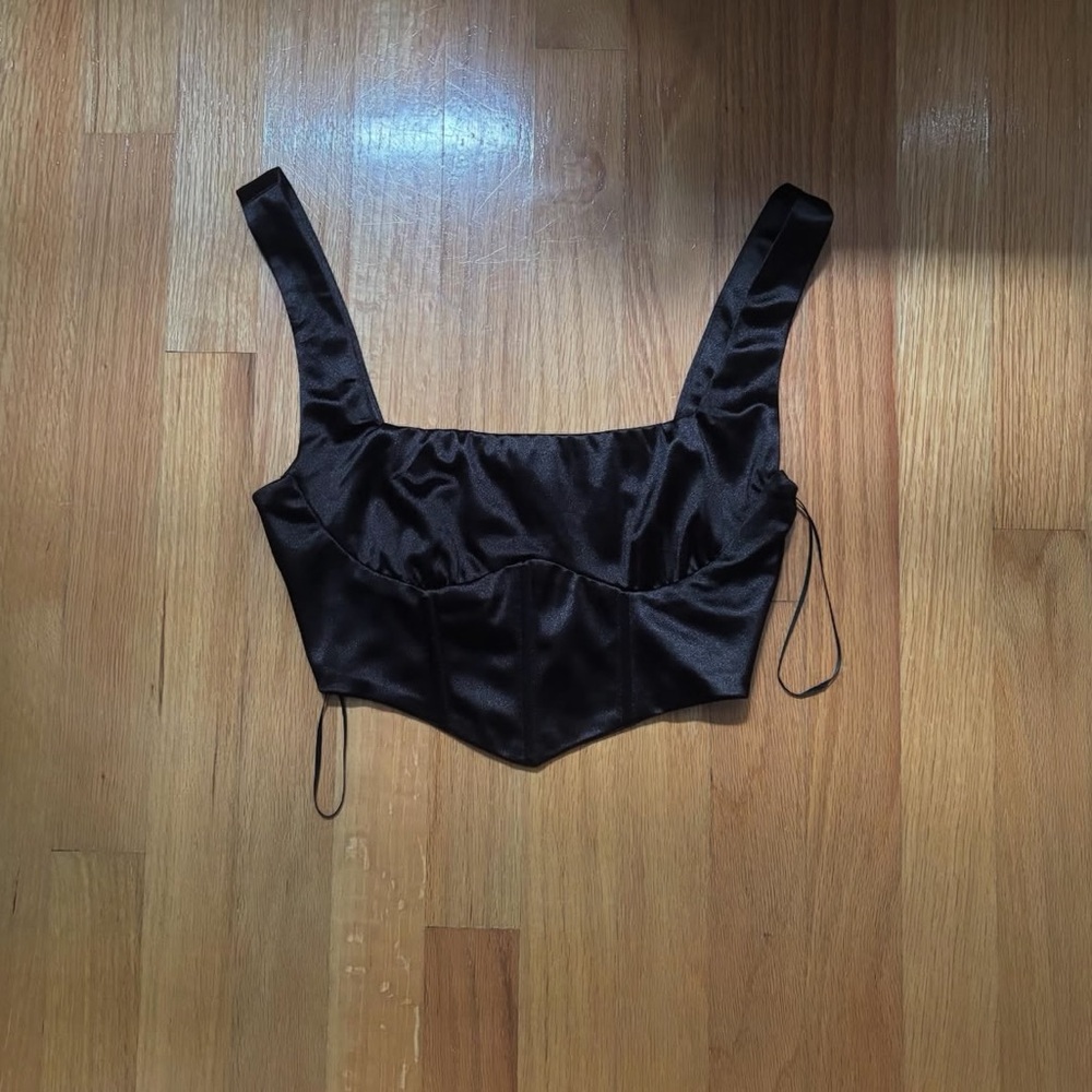 Princess Polly Black Satin Corset Crop Top